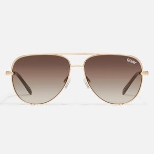 Quay High Key Sunglasses- Brushed Gold Frame/ Brown Lens